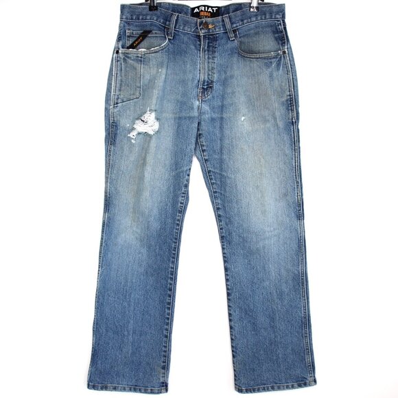 Ariat Mens 33 x 30 Rebar M4 Low Rise Bootcut Distressed Jeans O956 - Picture 1 of 6